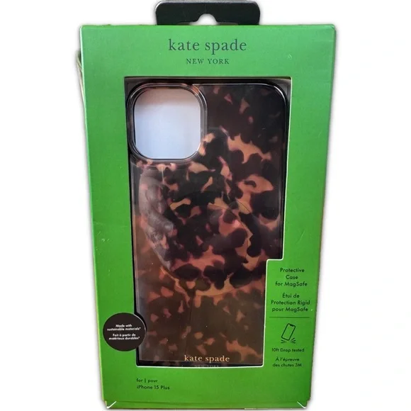 NIB Kate Spade Tortoise phone case for 15 Plus iPhone - Picture 2 of 3
